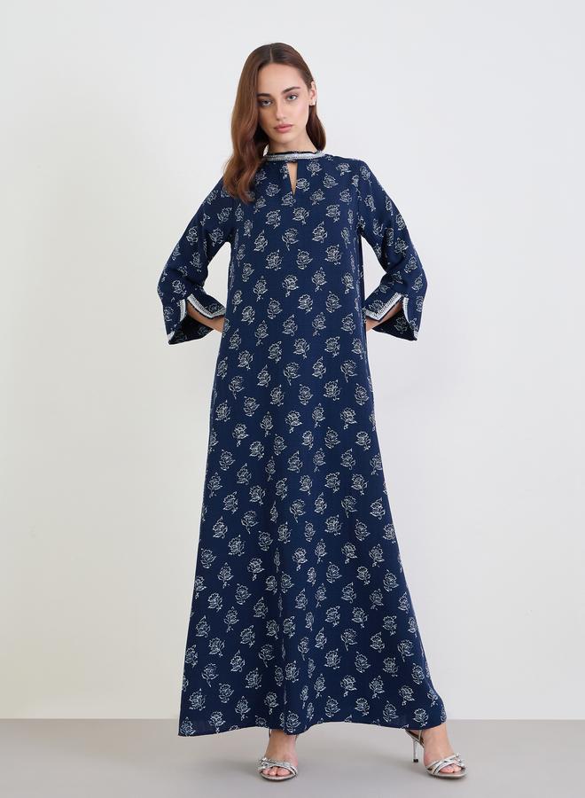 Amirah Women Navy Blue Floral Print Jalabiya - Image 1